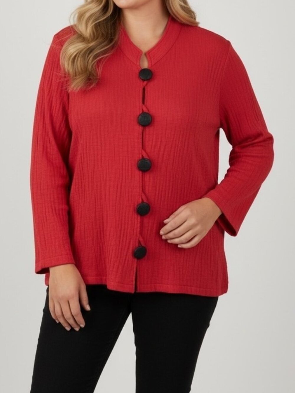 Caroline Rose Textured Red Crinkle Jacket 1X Rayon Blend Made in USA Art to Wear